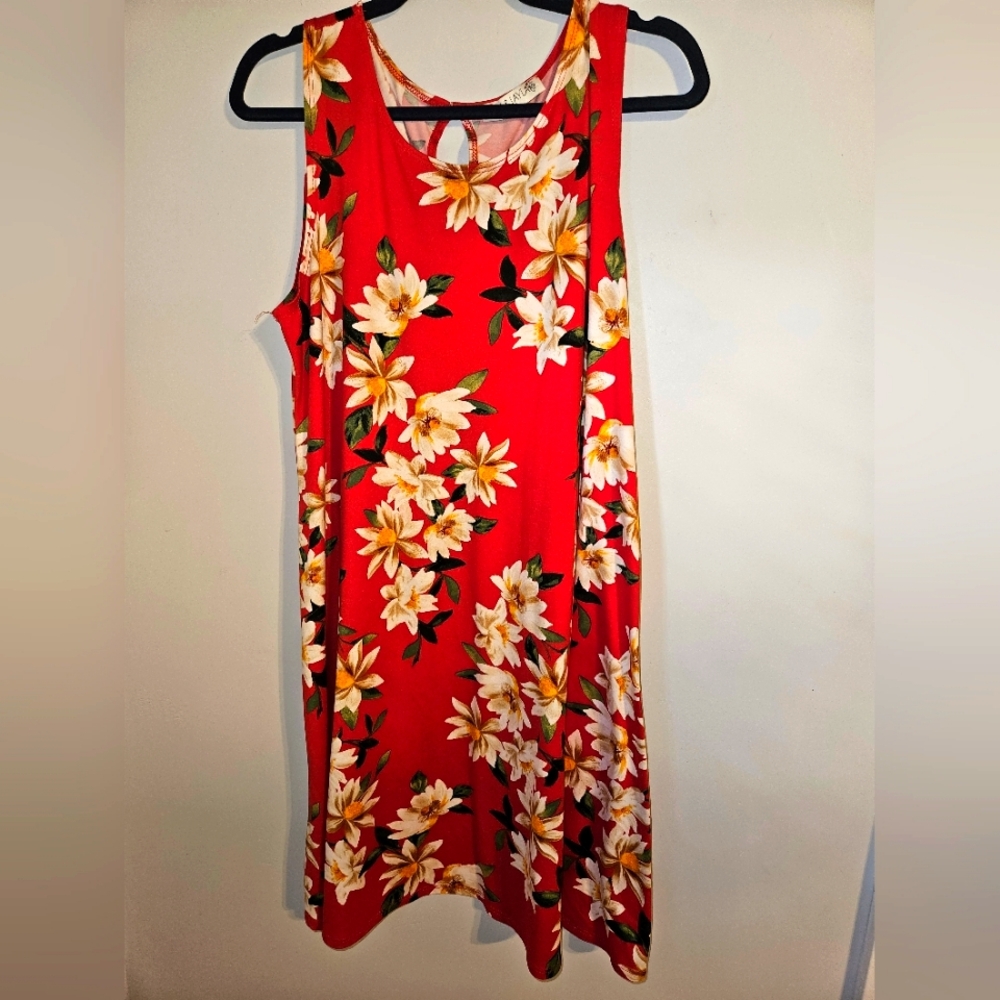 Jamie & Layla Floral Tropical Dress Red  Sleeveless